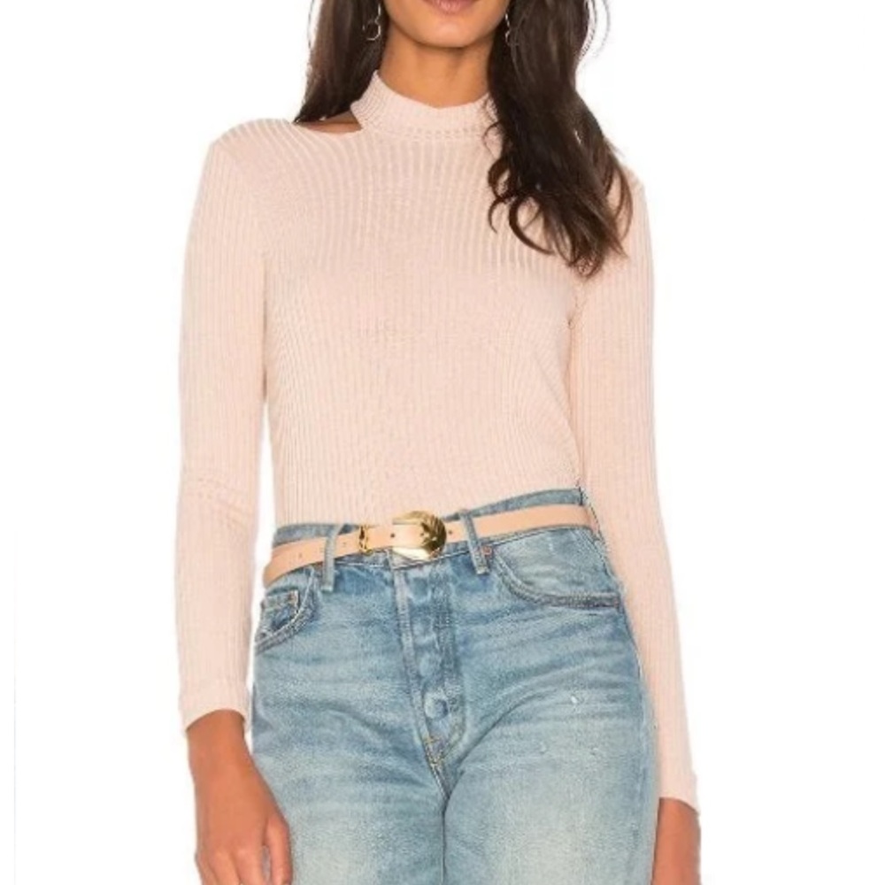 Splendid pink cut-out ribbed mock neck top